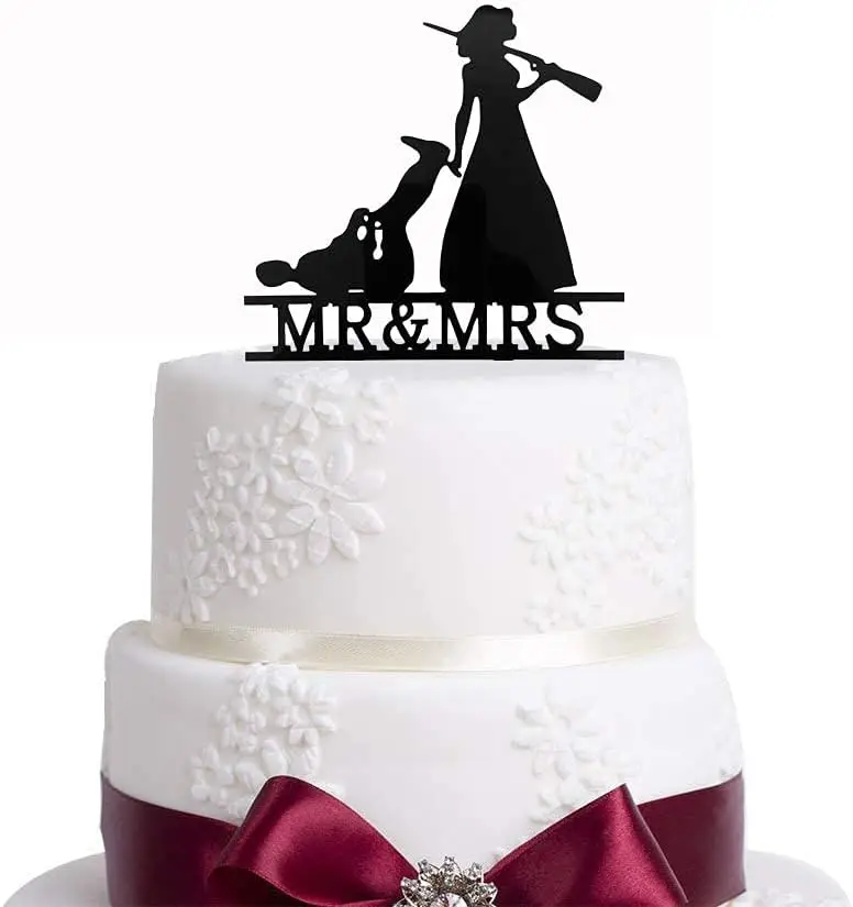 

Bridal Garter Hunter Rifle Wedding Cake Topper Hunting Themed Cake Decorations The Hunt is Over Cake Topper Mr and Mrs Cake Deco