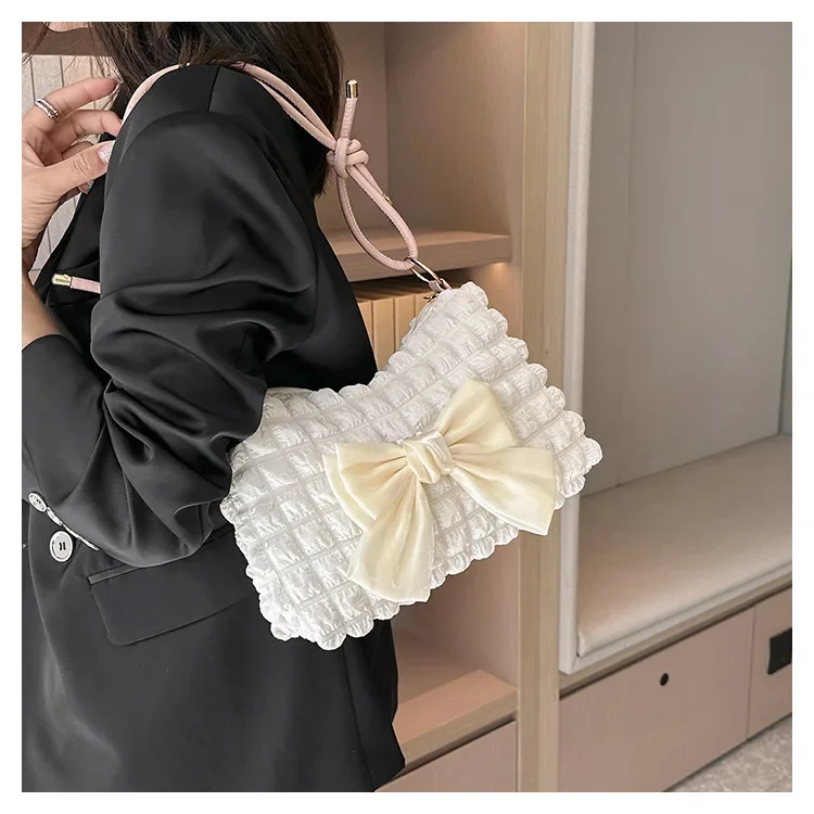 Fresh Foreign Bow Underarm Women's Bag 2024 New Cloud Puff Flower Fashion Shoulder Messenger Bag Hand Bags for Women