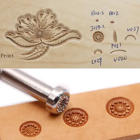 Leather Stamping Tools 12 Seed center Checkered J079 Craft Carving Leather Craft Zhongjiang 304 Stainless streel Stamps