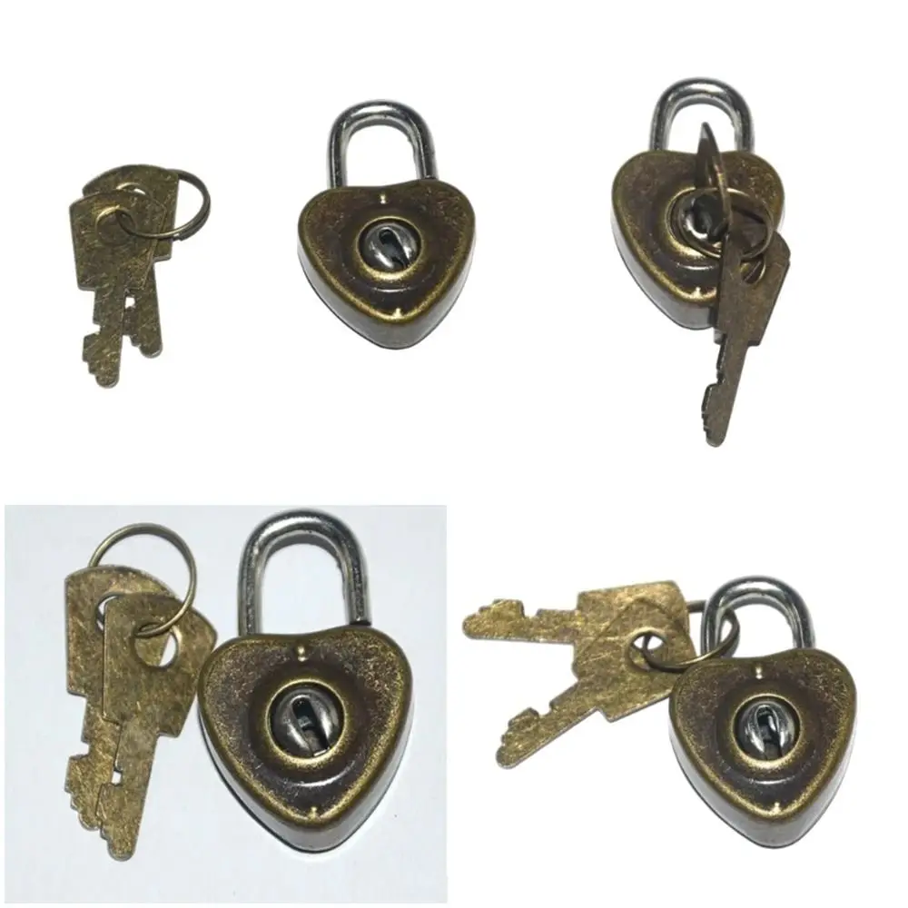 1Set New Luggage Lock Archaize Padlocks Heart Shaped Old Antique Vintage Style Security Key Lock Mini With Key Journal Book Lock