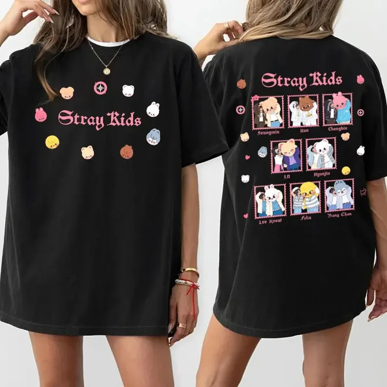 2026 Unisex Stray Kids District 9 Tour Summer Parent Child Cotton Tee Vintage K-Pop Graphic T-shirt Comfortable High Quality Ins