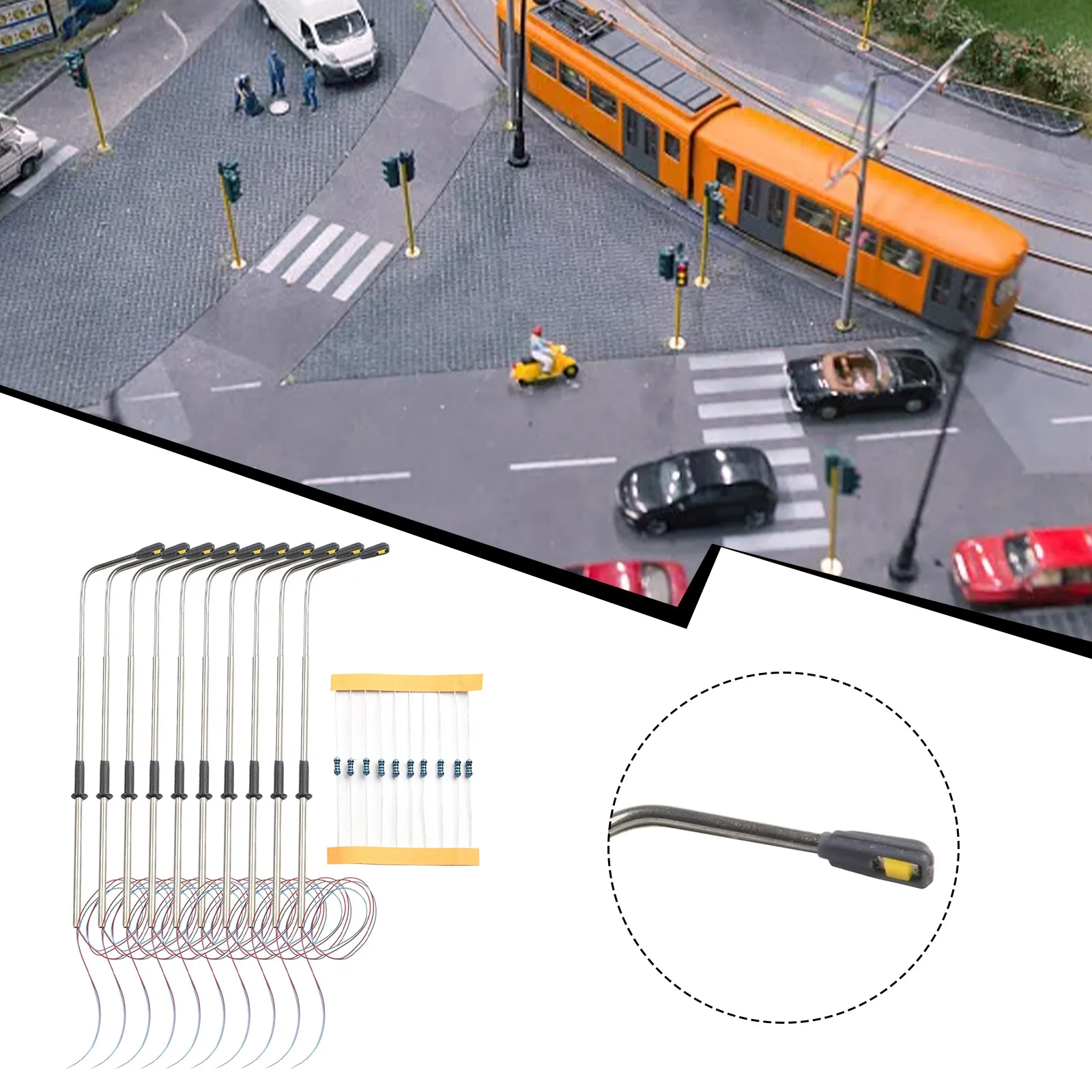 10er-Set LED-Straßenlaternen Warmweiß – 3 V, 20 MA, Mit Widerständen & Schrauben, Für H0-Modelleisenbahnen & Gebäude (1:87)