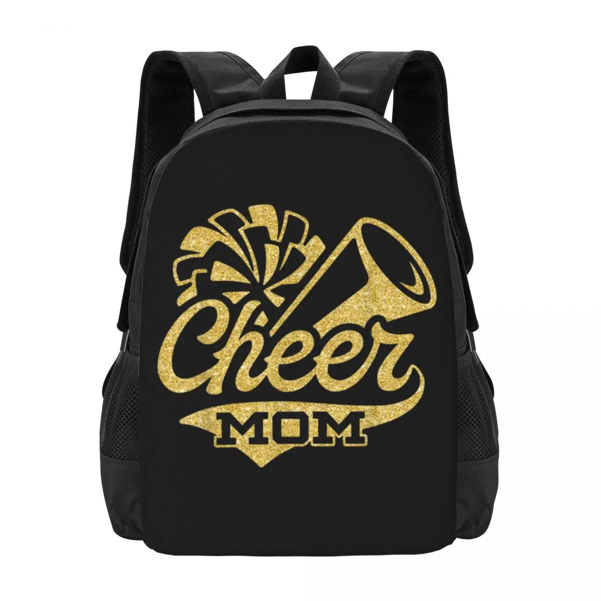 Cheer Mom Biggest Fan Cheerleader Black Yellow Gol  Collaboration Backpack Large Capacity Cute Foldable 3d Printing