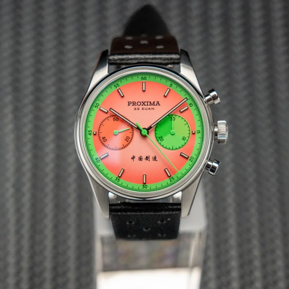 Proxima New PX1717 Watch of Mens Modify ST1902 Watermelon Dial Waterproof Chronograph Mechanical Wristwatches Domed Sapphire