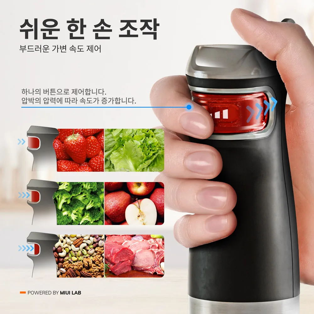 MIUI Electric Hand Held Stick Blender 6-in-1 Multi-Purpose Immersion Hand Blender Stainless Steel Blades Home Kitchen1200W