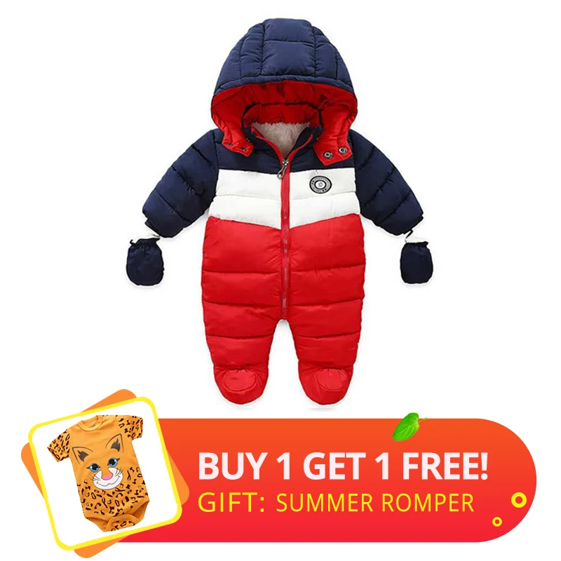 IYEAL Newborn Baby Snowsuit Children Infant Winter Coat Warm Liner Hooded Zipper Jumpsuit Boys Girls Duck Down Outwear Overalls