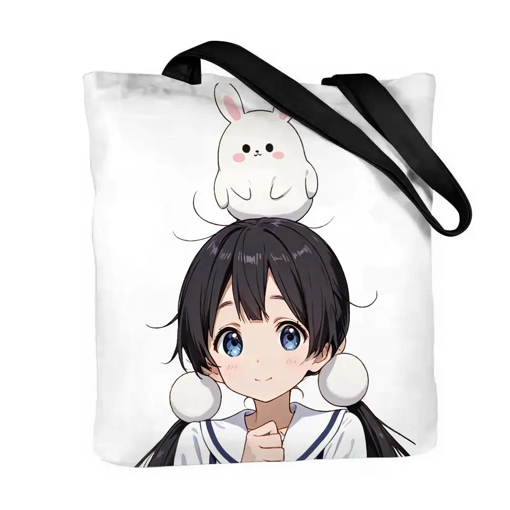 T-Tamako Love Story Storage Bags Versatile Canvas Double-Sided Print  Tote Bag Durable Daily Use Shopping Handbags