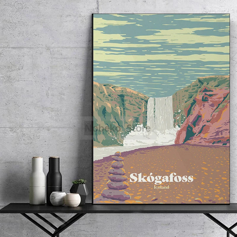 Vintage Iceland Travel Poster Scandinavian Art Iceland Landscape Prints Canvas Painting Wall Art Pictures Home Room Decoration