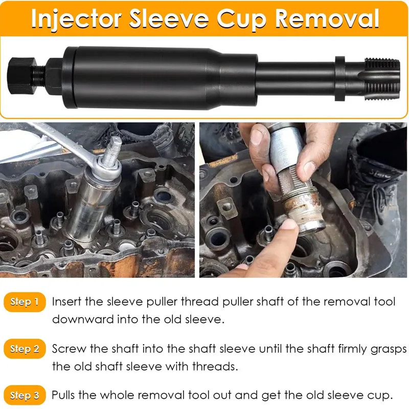 Injector Sleeve Cup Removal Installation tool with Parts Kit Fits For Caterpillar CAT 3126/3126B C7 C9 with Style HUEI Injectors