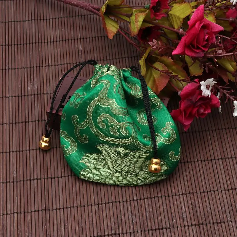 Silk Brocade Jewelry Drawstring Gift Bags Coin Purse Embroidered Candy Chocolate Bag for Wedding Party