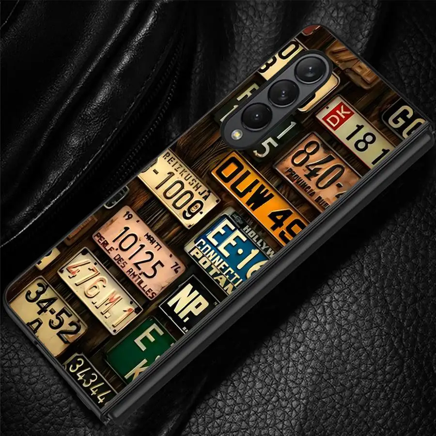 Retro Car Number Plates Case for Samsung Galaxy Z Fold 8 Ultra ZFold3 Z Fold 7 6 5 4 3 ZFold6 ZFold5 ZFold4 ZFold7 Phone Cover
