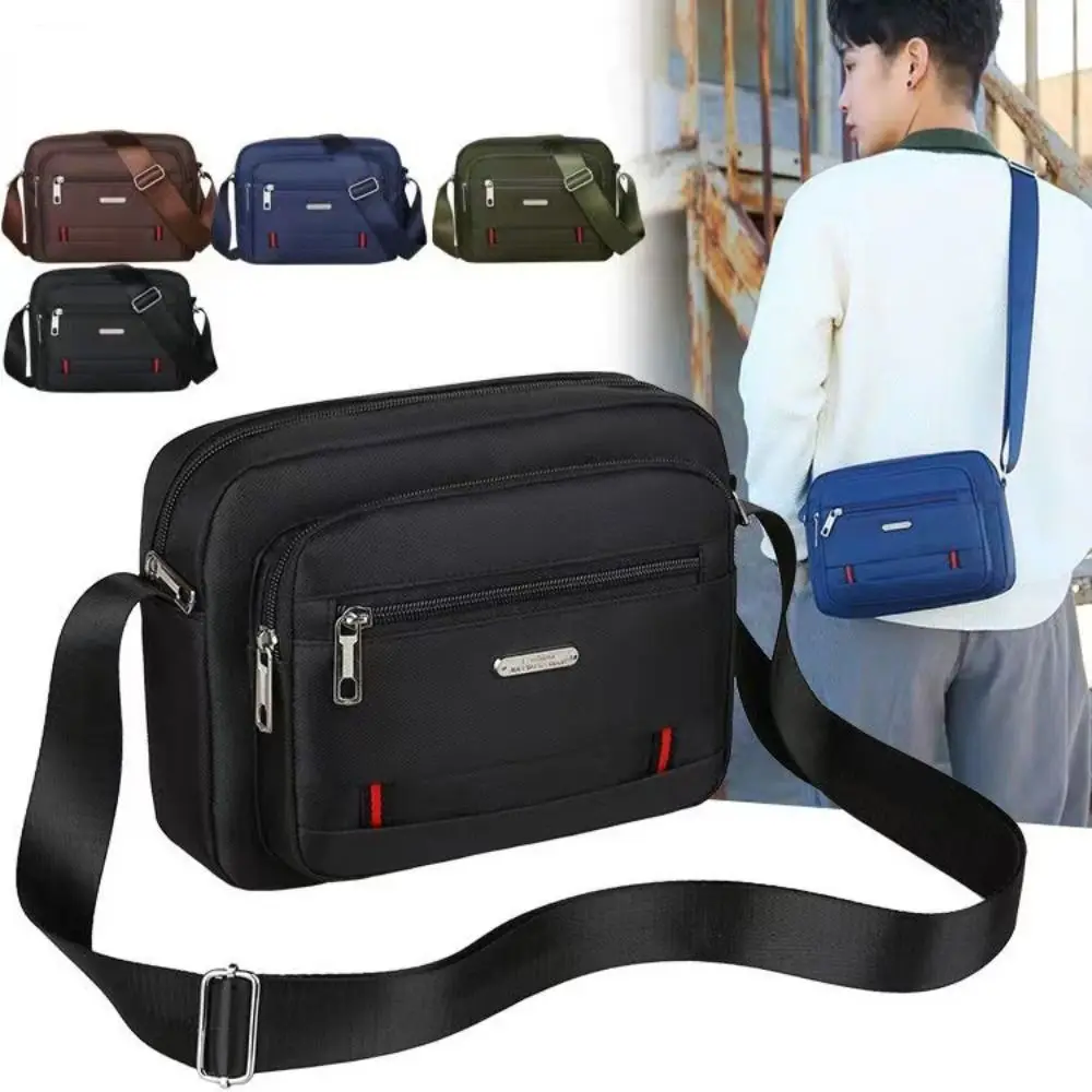 Casual Nylon Men Crossbody Bags Black Brown Blue Green Oxford Cloth Boy Messenger Bags Rectangle 4 Zippers Man Handbags Unisex