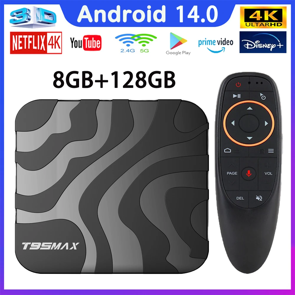 T95 Max Android 14 TV Box  8GB 128GB H618 Set Top Box Quad Core Dual Wifi 2.4G&5G 6K Smart Google Voice Assistant Media Player