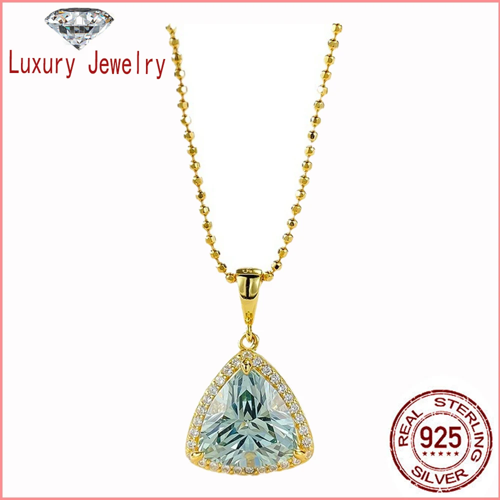 

Luxury Jewery S925 Sterling Silver 5A Zircon Tourmaline Green 10*10mm Fat Triangle Pendant Necklace for Women's Fine Gift