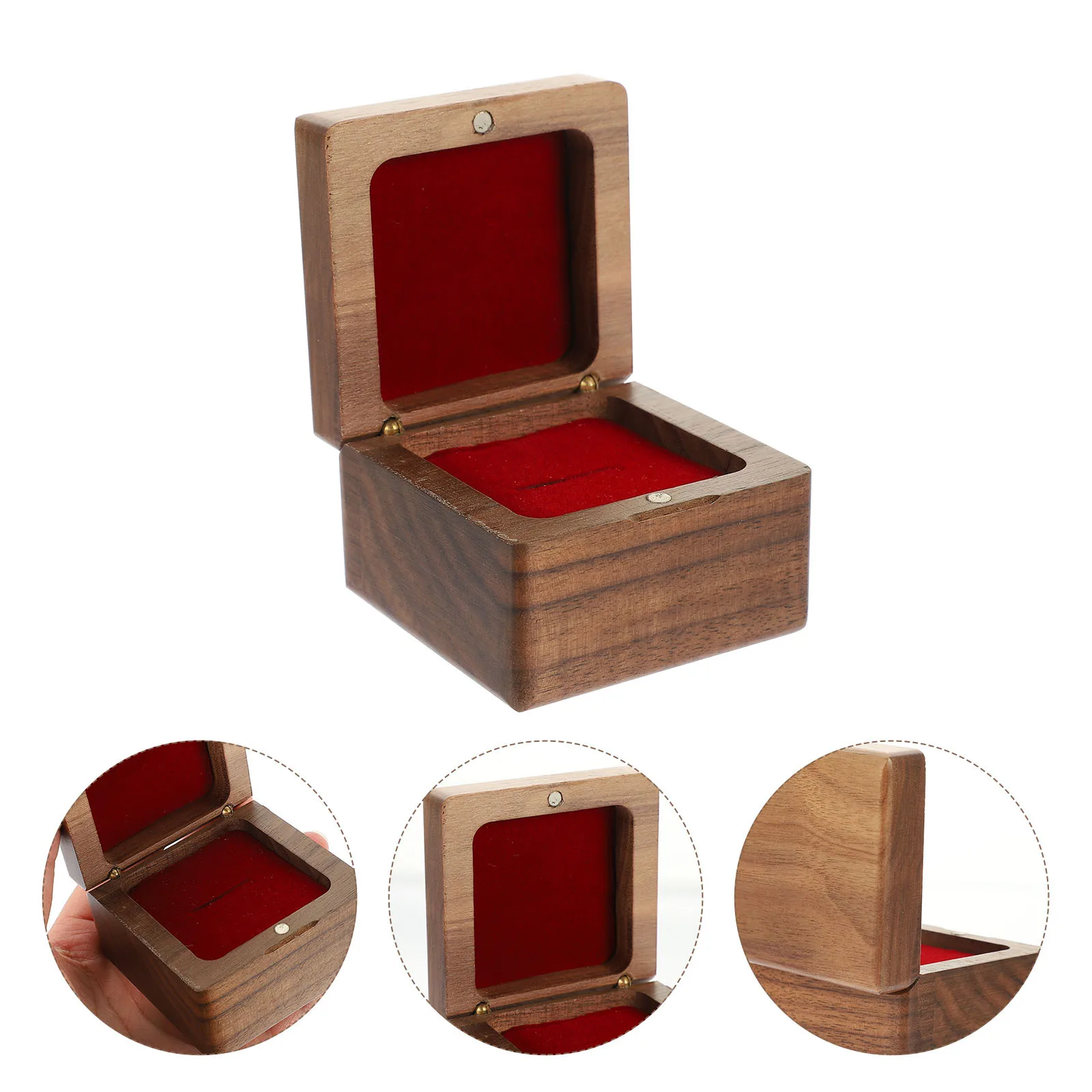 

Romantic Ring Case Wooden Jewelry Holder Compact Proposal Box for Engagement Wedding Festival Present Ring Box