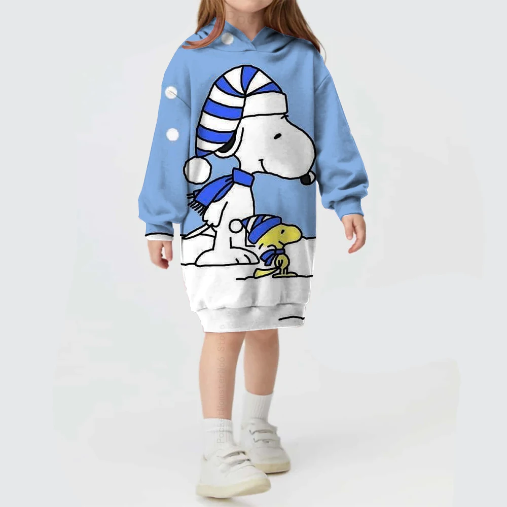 Autumn and winter Disney Snoopy printed hooded skirt baby girl fashionable and comfortable hoodie loose long-sleeved sweatshirt