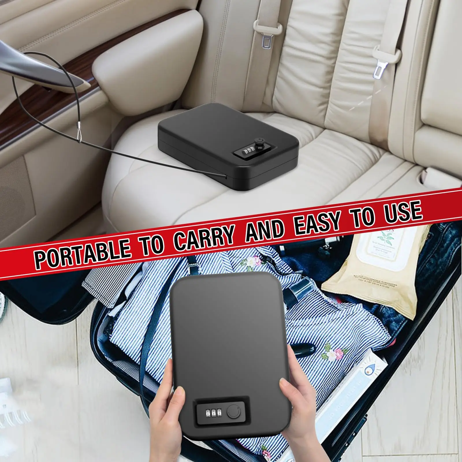 Security Safe Box Personal Safe with Steel Combination Lock and Security Cable Home Anti-Theft Digital Home Safe Box