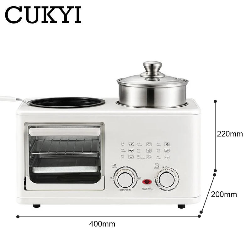 Multifunctional 4in1 Breakfast Maker 8L Mini Bake Oven Stainless Steel Cooking Pot With Steam tray Egg Boiler Food Steamer Grill