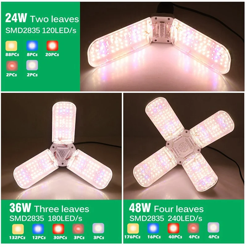 Luz LED plegable para cultivo, lámpara Phyto de espectro completo para plantas de interior, lámparas de floración para jardín E27