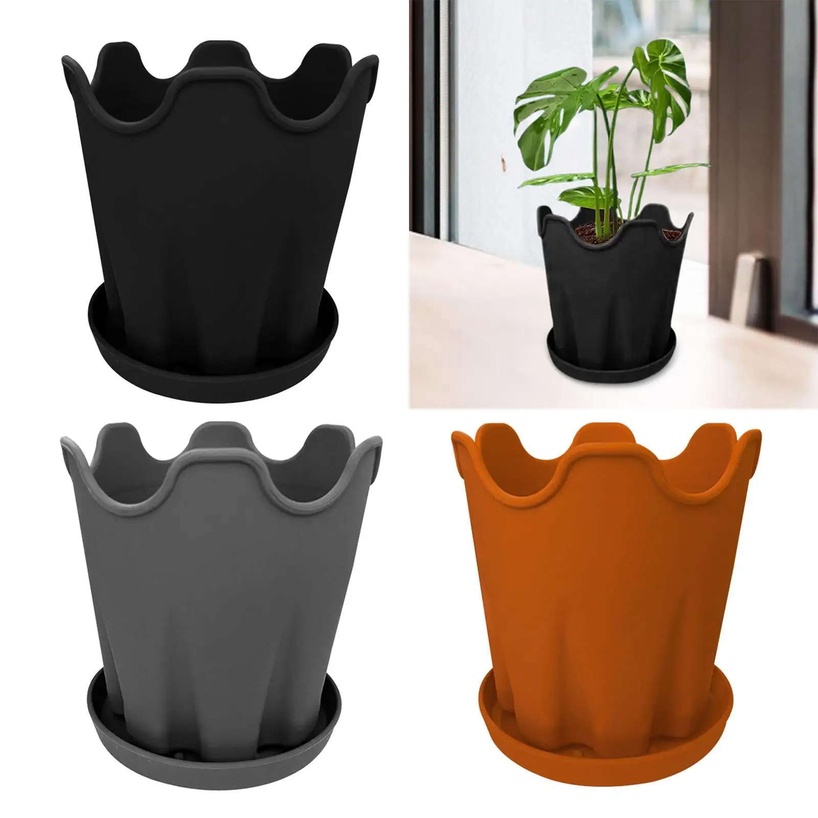 Plants Pot with Tray Practical Home Decoration Lightweight Planter Flower Plant Container for Garden TV Cabinet Desk Vegetables