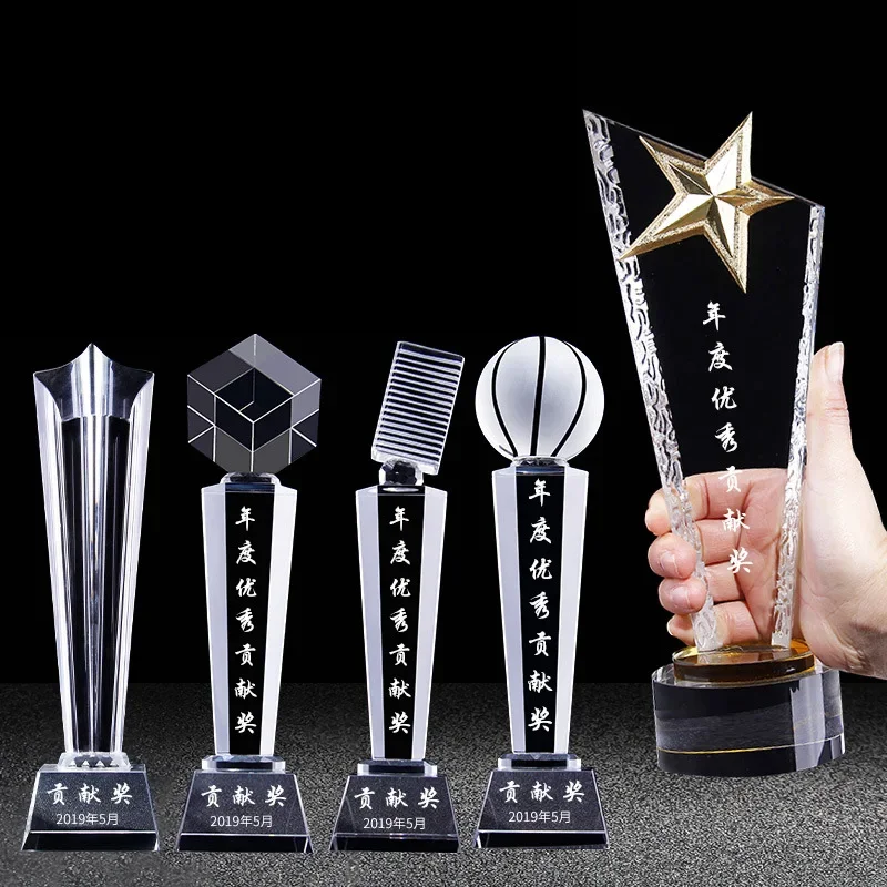 Customized Transparent Crystal Trophy, Five-Star, Creative Awards Ceremony, Competition Event, Craft Gifts, Home Decoration, 1Pc