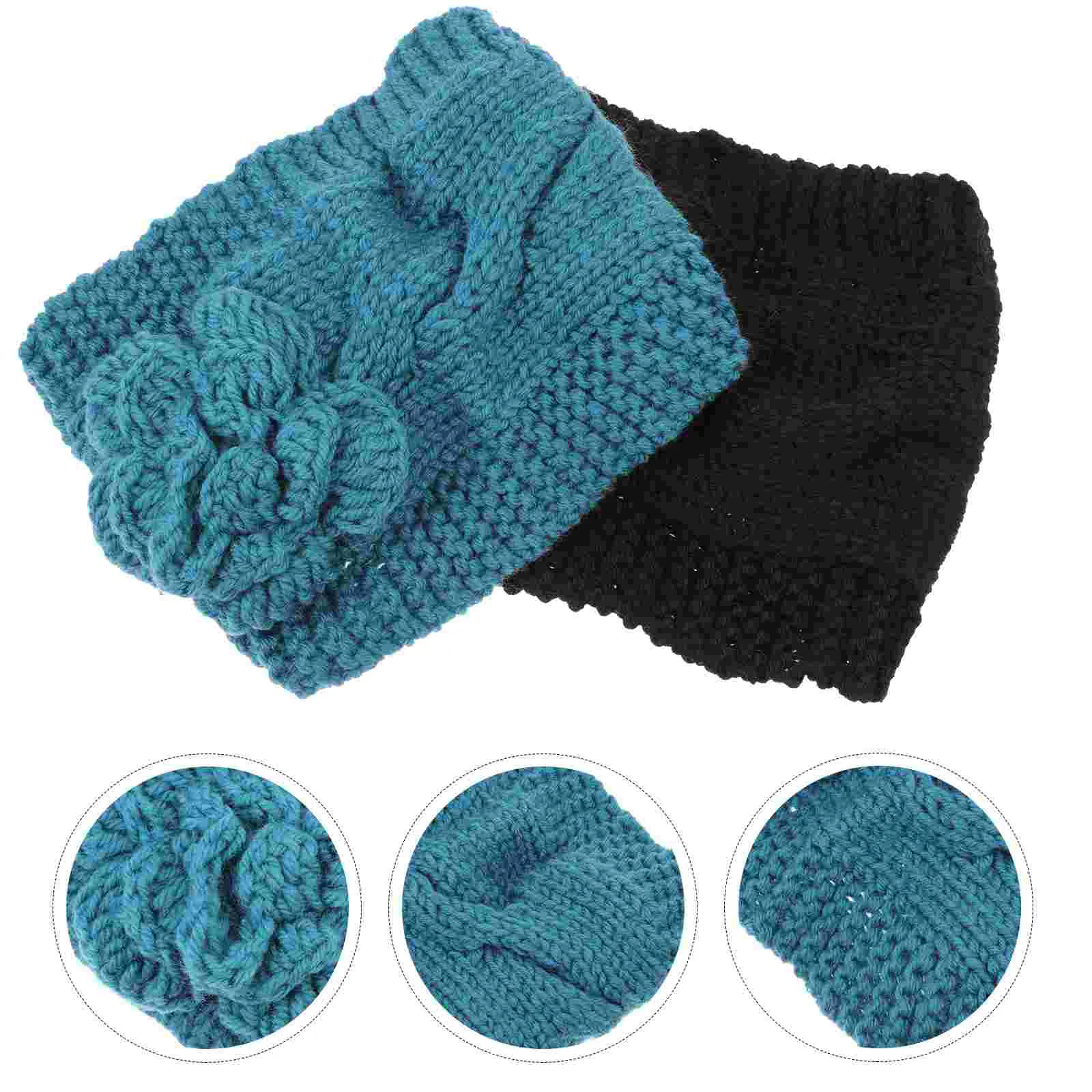 

2 Pcs Flower Wool Headband Knitted Hairband Warm Acrylic Scarf Wrap for Fashion Lightweight Elastic Daily Wear Party Gift