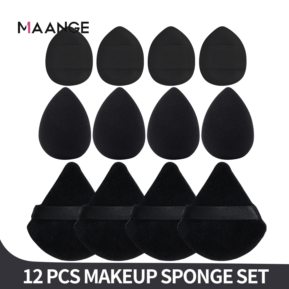 MAANGE 12Pcs Black Makeup Sponges Powder Puff Sets For Different Makeup Needs Dry And Wet Powder Puff Fingers Puff Beauty Tool