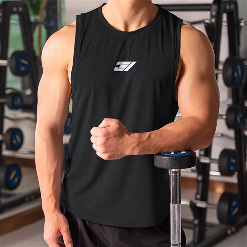 

Summer fashion Men's Pullover Round Neck tops Mesh Tank Tops Sports Fitness Quick Dry T-shirt Breathable Sleeveless men Vest