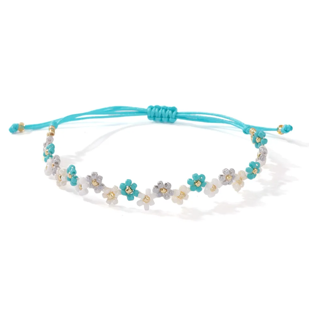 بوهيميا الأرز حبة سوار زهرة صغيرة الأزرق والأبيض المنسوجة يدويا الطازجة مزاجه بسيط الاتجاه مطرز سوار