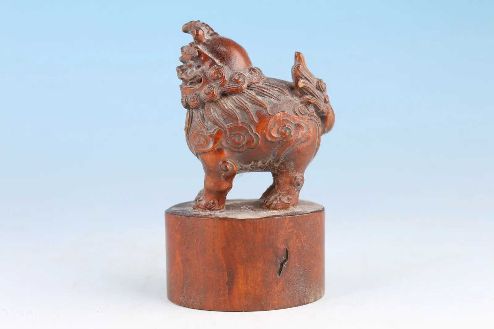 Rare chinese boxwood Hand sculpture kirin seal statue Exquisite Home Decorations