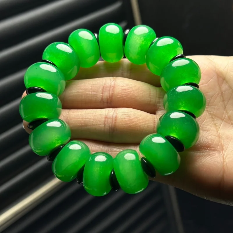 

Certified Natural Ice Burmese Beads Green Jade jadeite Bracelets Bangle 19.4MM