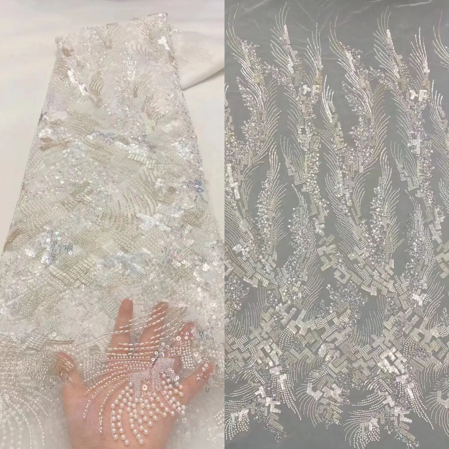 

African Sequin Lace Fabric Embroidery French Mesh Lace Fabric Beads S-1101985 With Sequin Nigerian Tulle Lace For Party