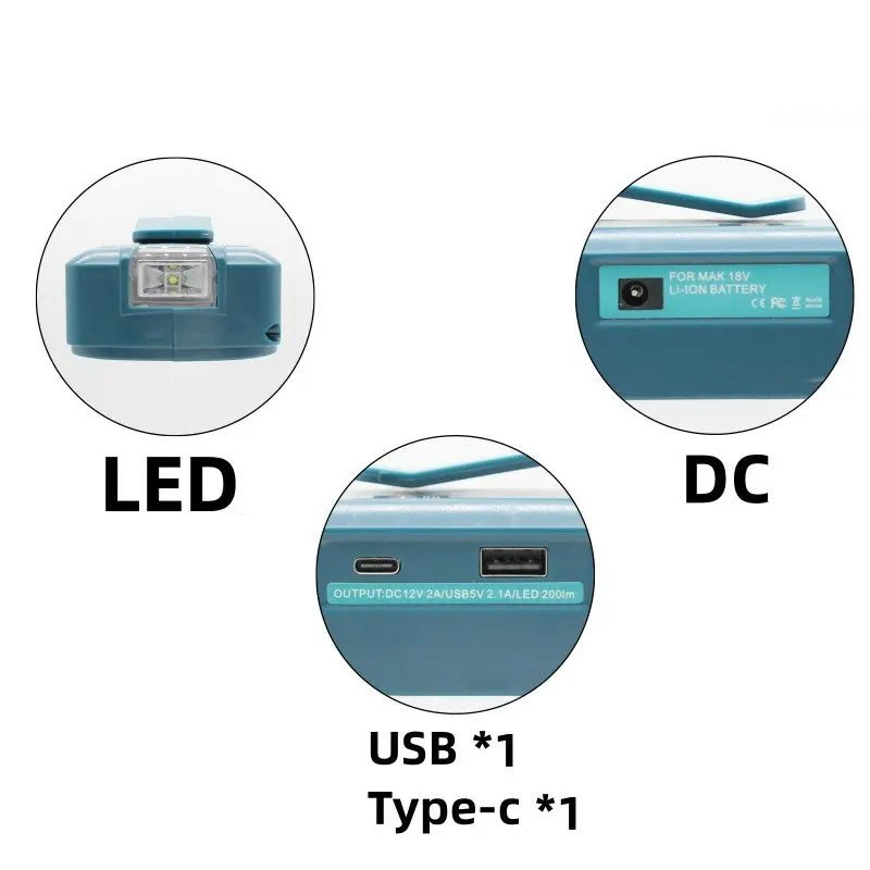 Multi Functional Power Converter, Suitable for Lithium Battery Accessories of Various Power Tools, with USB/TYPE-C/DC Interfaces