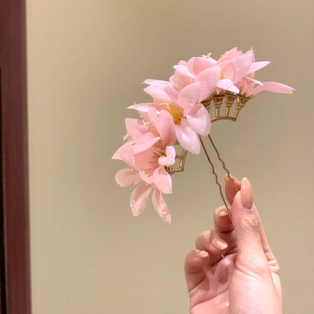 

Винтажная заколка для волос с крупным цветком, имитация цветка, в китайском стиле, однотонная, для невесты, аксессуар для волос, для пляжа