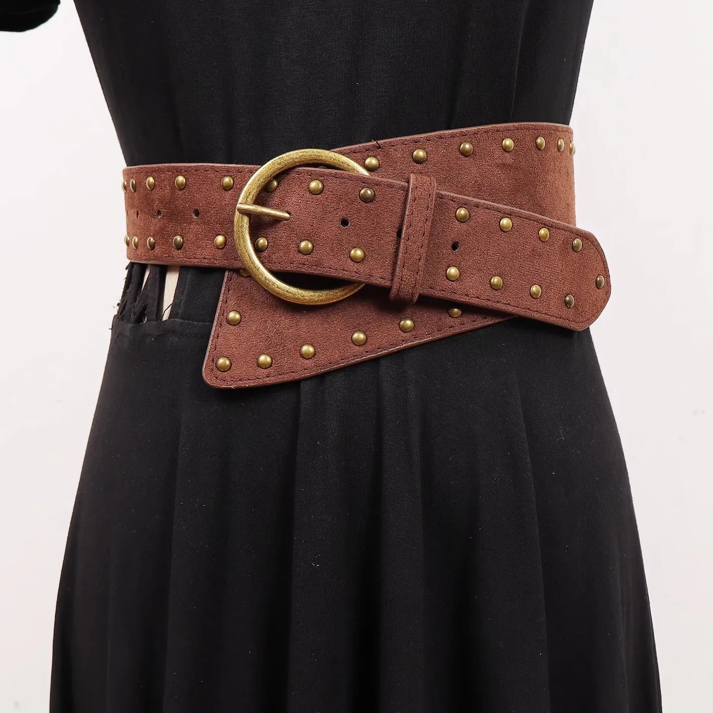 المرأة فو الجلد المدبوغ برشام بولي Leather الجلود الشرير فستان Cummerbunds الكورسيهات حزام أحزمة الديكور واسعة حزام R3066