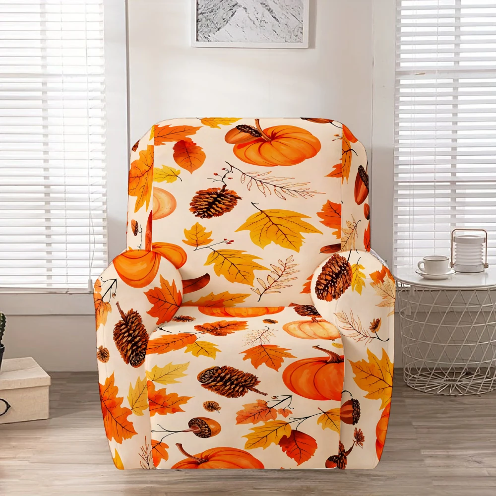 Fall Pumpkin Maple Leaf Pinecone Recliner Chair Cover Stretch Autumn Harvest Recliner Slipcover Elastic Sofa Protector