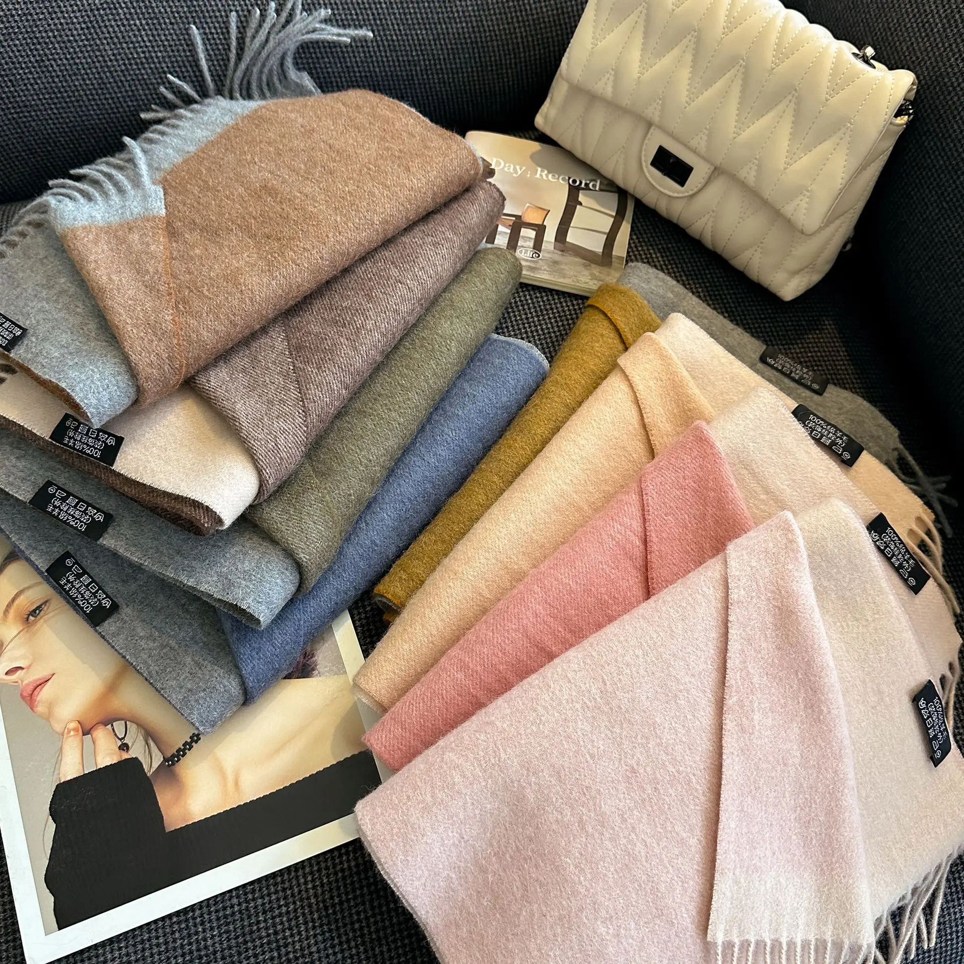 

100% Wool Winter Scarf For Women Long Warm Cashmere Scarves Hijab Solid Lady Shawl Wrap Female Pashmina Bandana Head Scarfs New