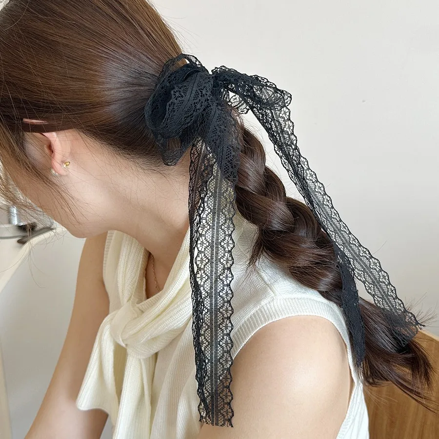 Hair Ropes Ribbon Lace Bow Pure  Soft Ponytail Ring for Girls Double Pigtails Festive Office Use