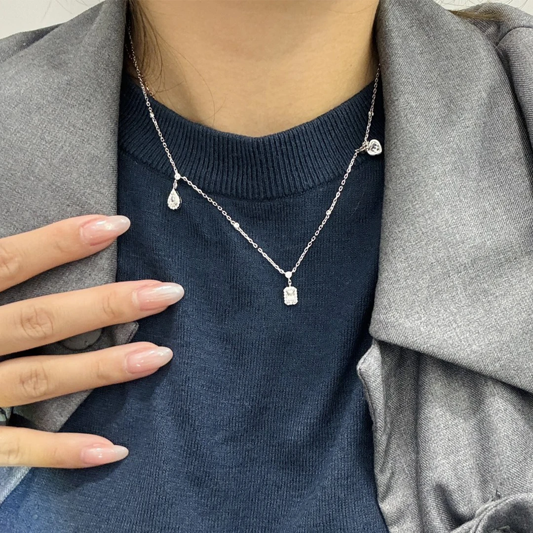 925 Sterling Silver Zircon Water Droplet Love Necklace For Women. Engagement Jewelry Luxury Party Gifts