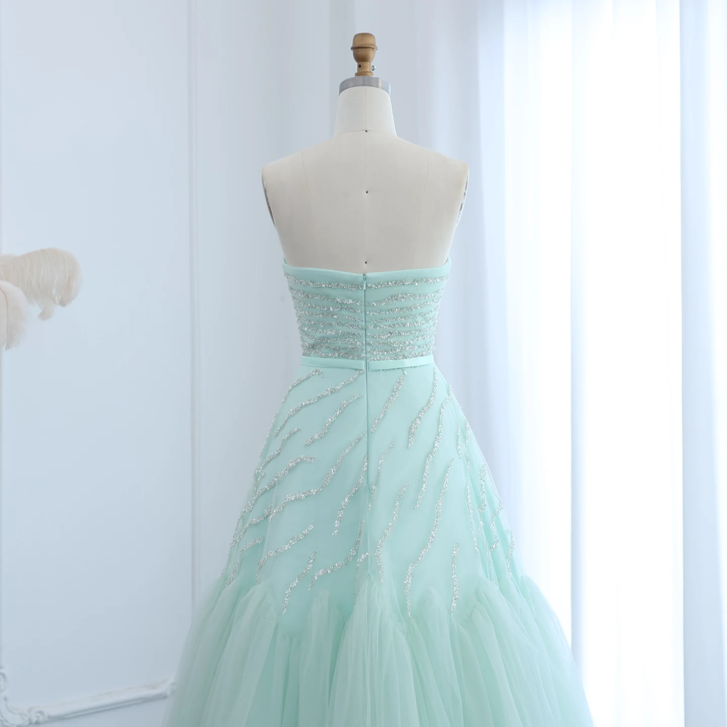 Sharon Said elegante sin tirantes verde salvia vestido de noche árabe mujeres boda de lujo con cuentas Dubai vestido Formal de fiesta SS483 personalizado