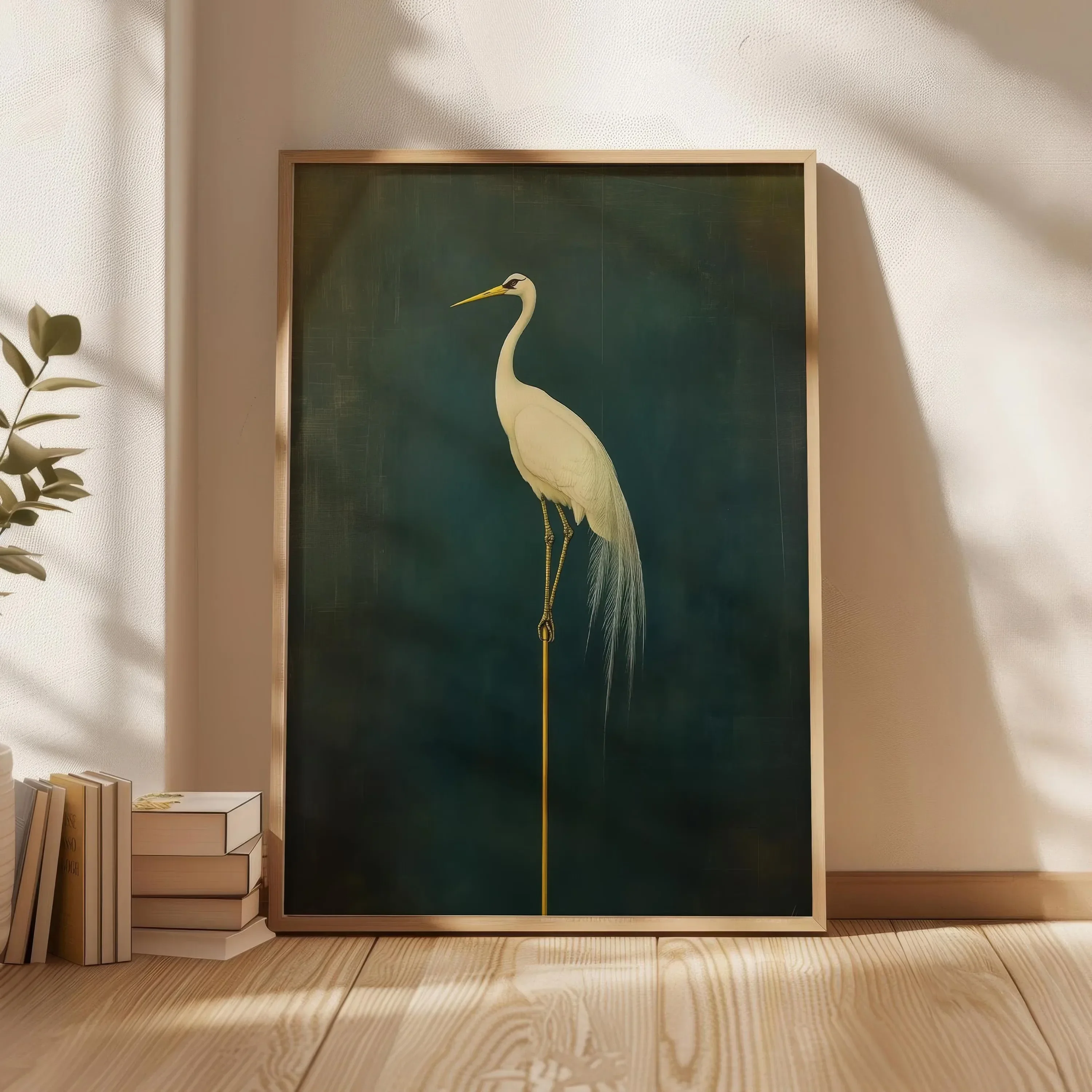 Toile imprimée de Style japonais, grue rétro, galerie d'oiseaux vert et blanc, affiche d'art mural pour salon moderne, dortoir, décoration de maison