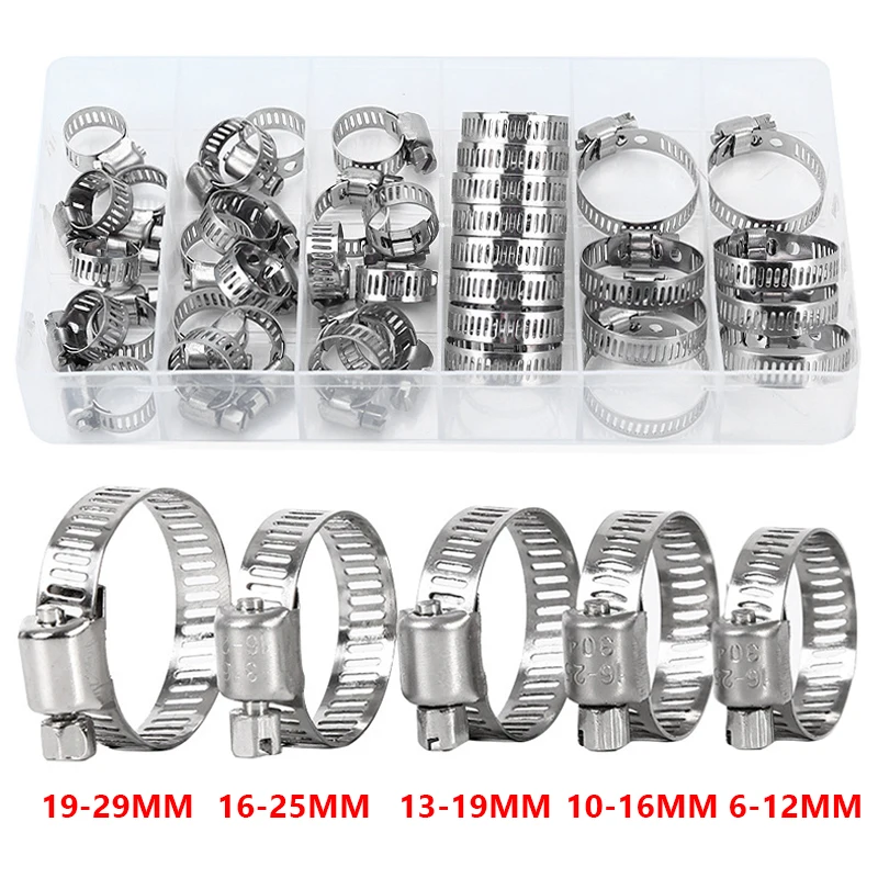 6-29mm Adjustable Hose Clamps Stainless Steel Hoop Clamp Worm Gear Hose Clip Lock Hardware for Water Pipe Car Fuel Pipe Plumbing