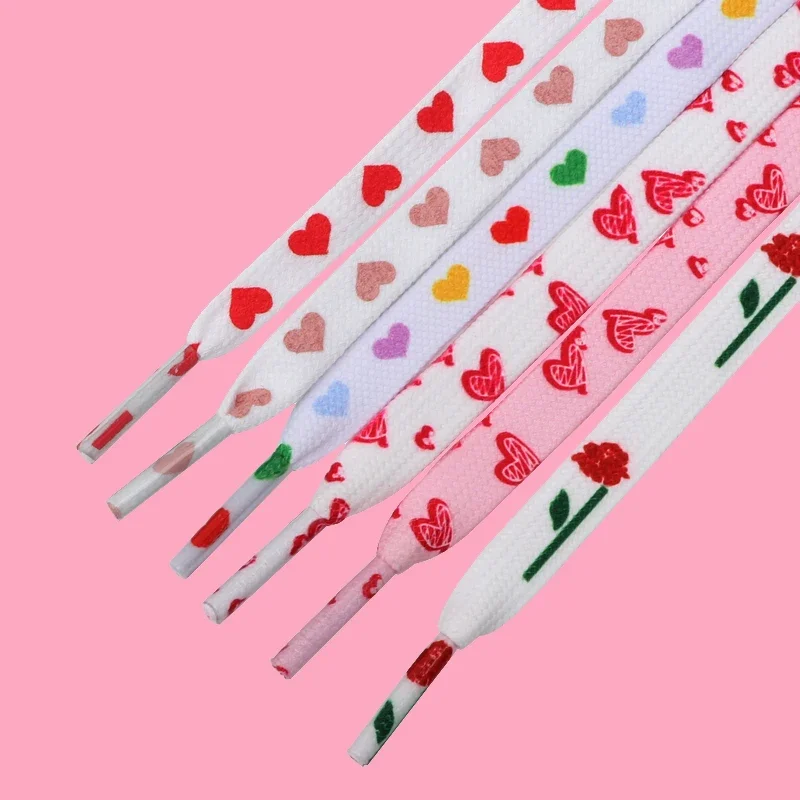 New Heart Love Rose Flower Shoelaces Print Flat Sneakers AF1 Shoelace Women High Canvas Shoe Laces Decorative Buckle Gifts 1Pair