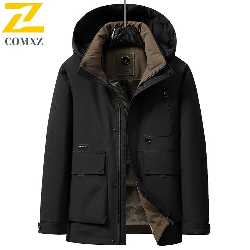 COMXZ Luxurious Mens Puffer Jacket Classic Hooded Outdoor Adventure Anti-Cold Warm Parka Hiking Lightweight Autumn Winter Coat