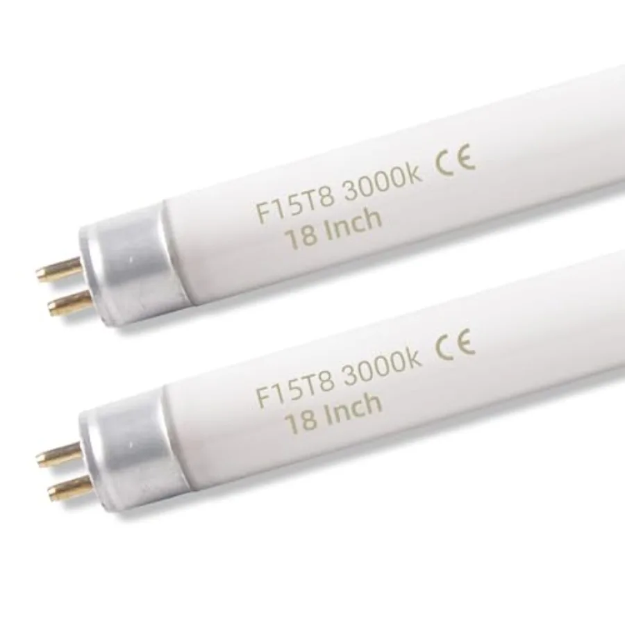 2 Pack 15W T8 3000K Fluorescent Replacement Tube, 18Inch Fluorescent Linear Tube Bulb F15T8 for G13 Base 15W 3000K