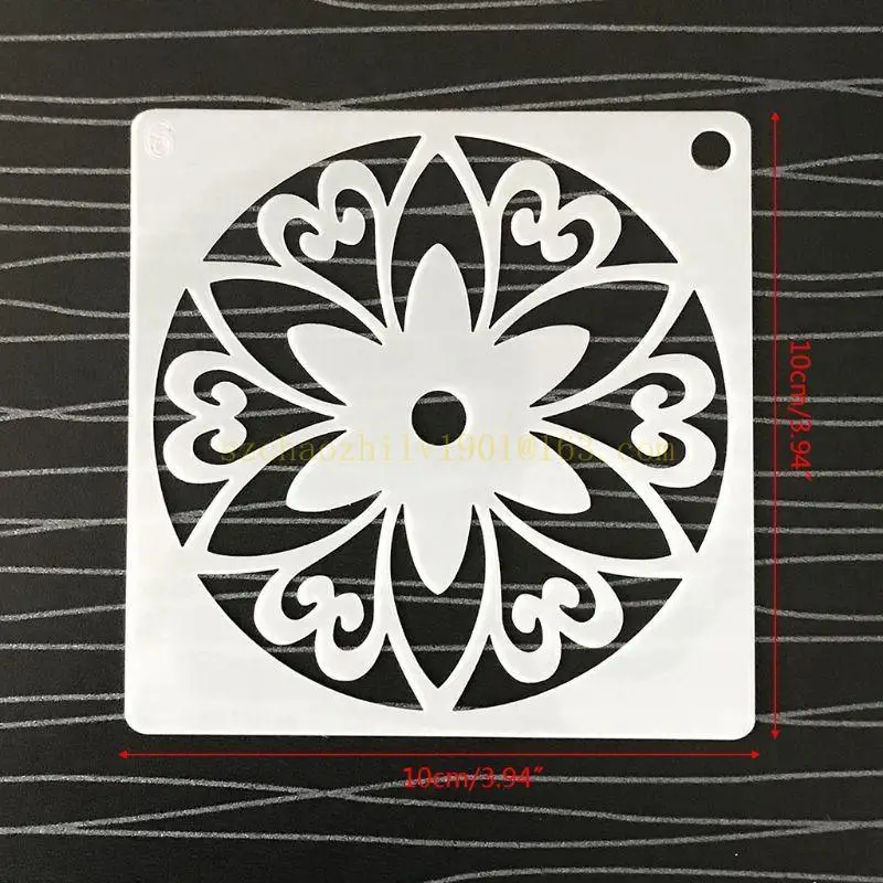 62KA 48PCS/مجموعة Mandala Stencils DIY لوحة قصاصات لتلوين الألبوم الزخرفية القالب 10x10 سم