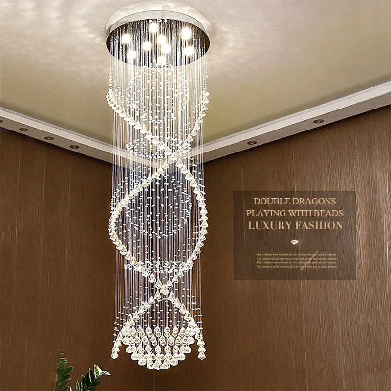 KERWIN Modern Crystal Pendant Hanging Lamp LED Creative Luxury Chandelier Lights for Home Living Room Villa Staircase