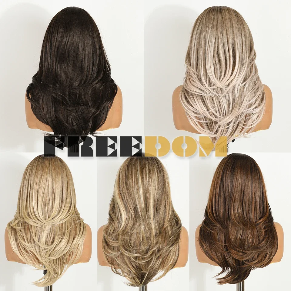 FREEDOM Synthetische Lace-Front-Perücken für Damen, 20 Zoll, 6x4, vorgezupfte, Ombré-Blond, gewellte, gestufte Perücke, einfach aufzusetzen, klebefreie Lace-Perücken. – Detail 2