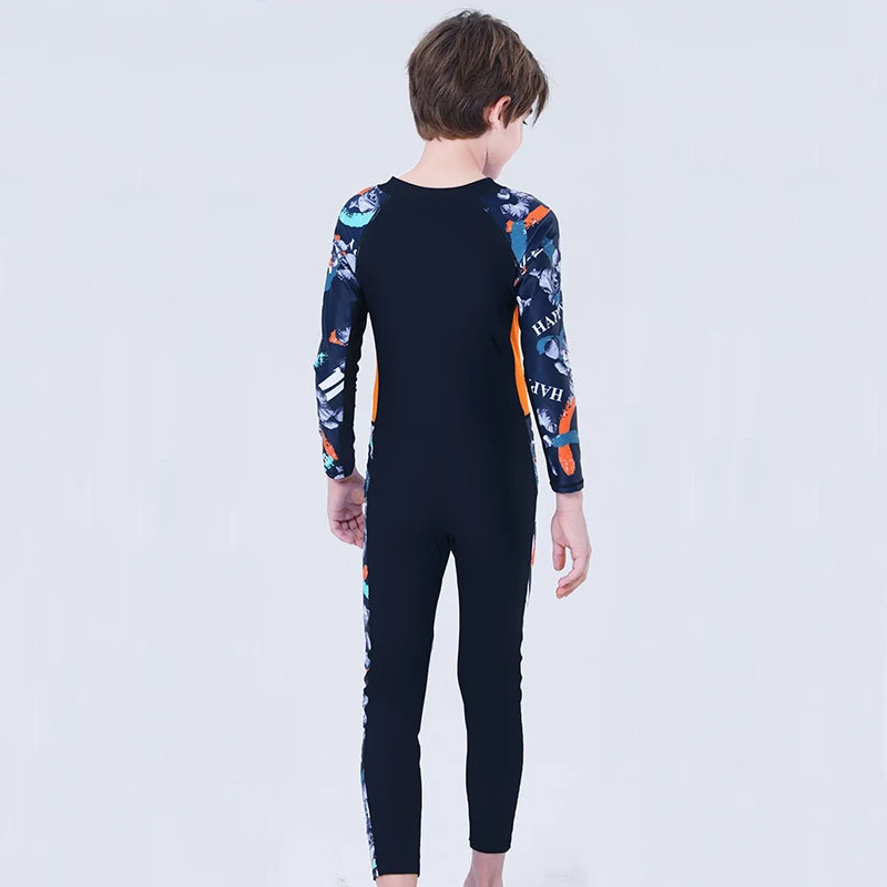 One Piece Full Cover Boys Swimwear Long Sleeve Swimsuit Swimming Suit Kids Sun Protection Beachwear Children Bathing Suit