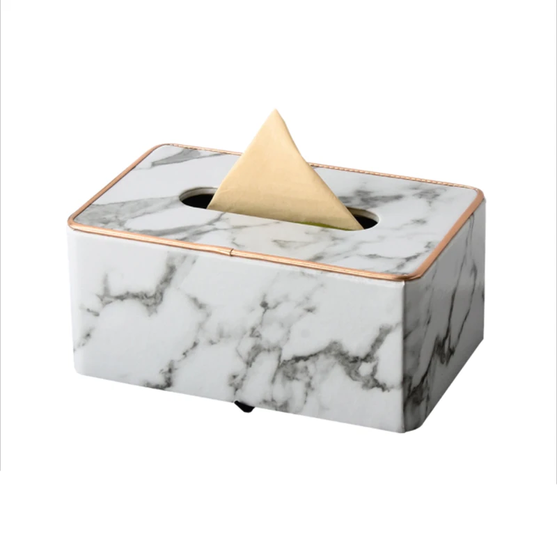 Marble Phnom Penh Tissue Box Desktop Toilet Napkin Tissue Holder Desktop Tissue Protection Box Metal Frame Tissue Box